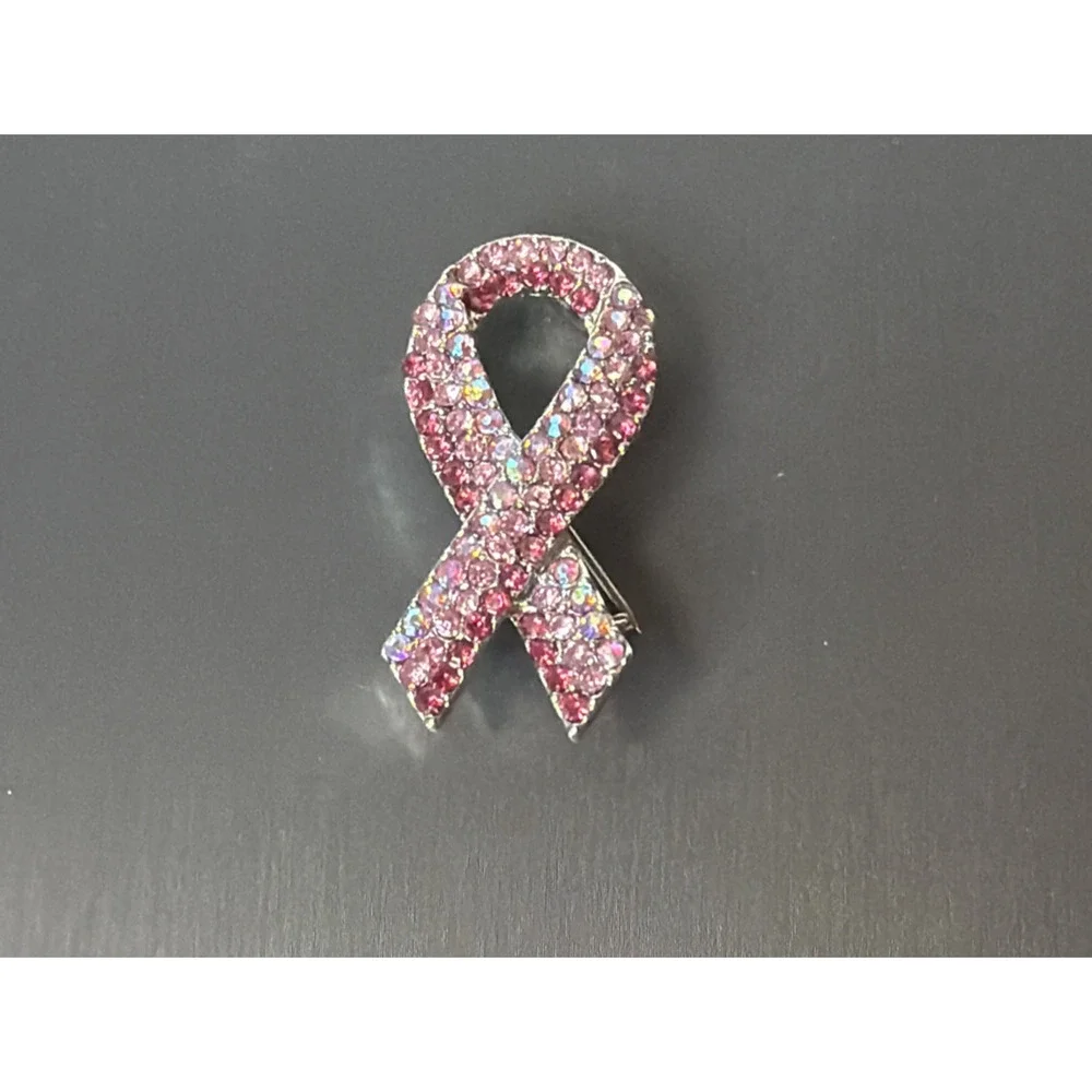 Pink Rhinestones Breast Cancer Awareness Support Pin Brooch Pendant Jewelry
